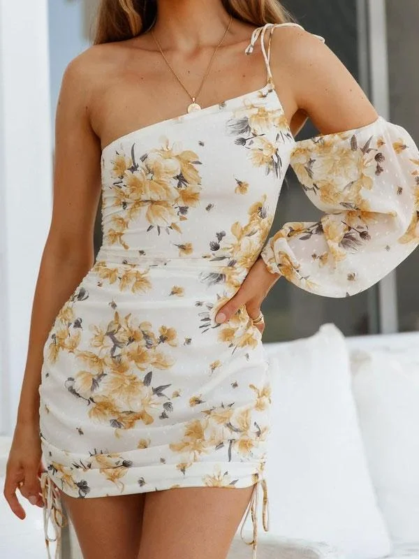 Lightweight Yellow floral print mini dress