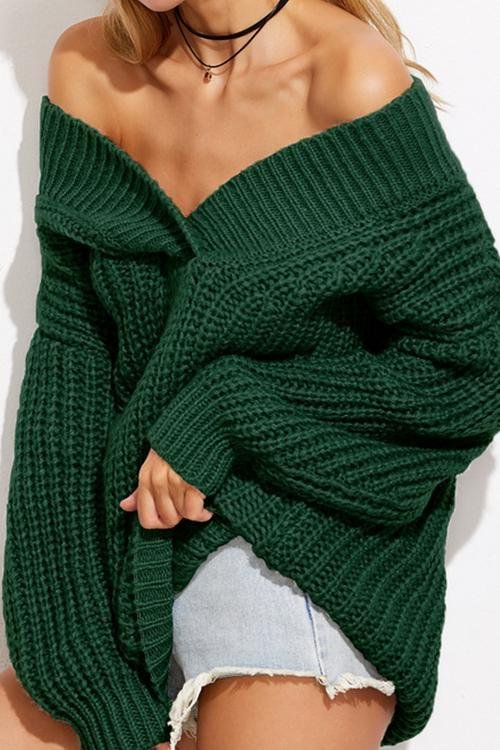 Personality Deep V loose Solid Color Thick Sweater - Shop Trendy Women's Clothing | LoverChic