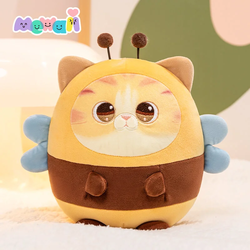 MeWaii® Stuffed Animal Kawaii Kitten with Bee Hoodie Plush Pillow Squishy Toy With Hoodie