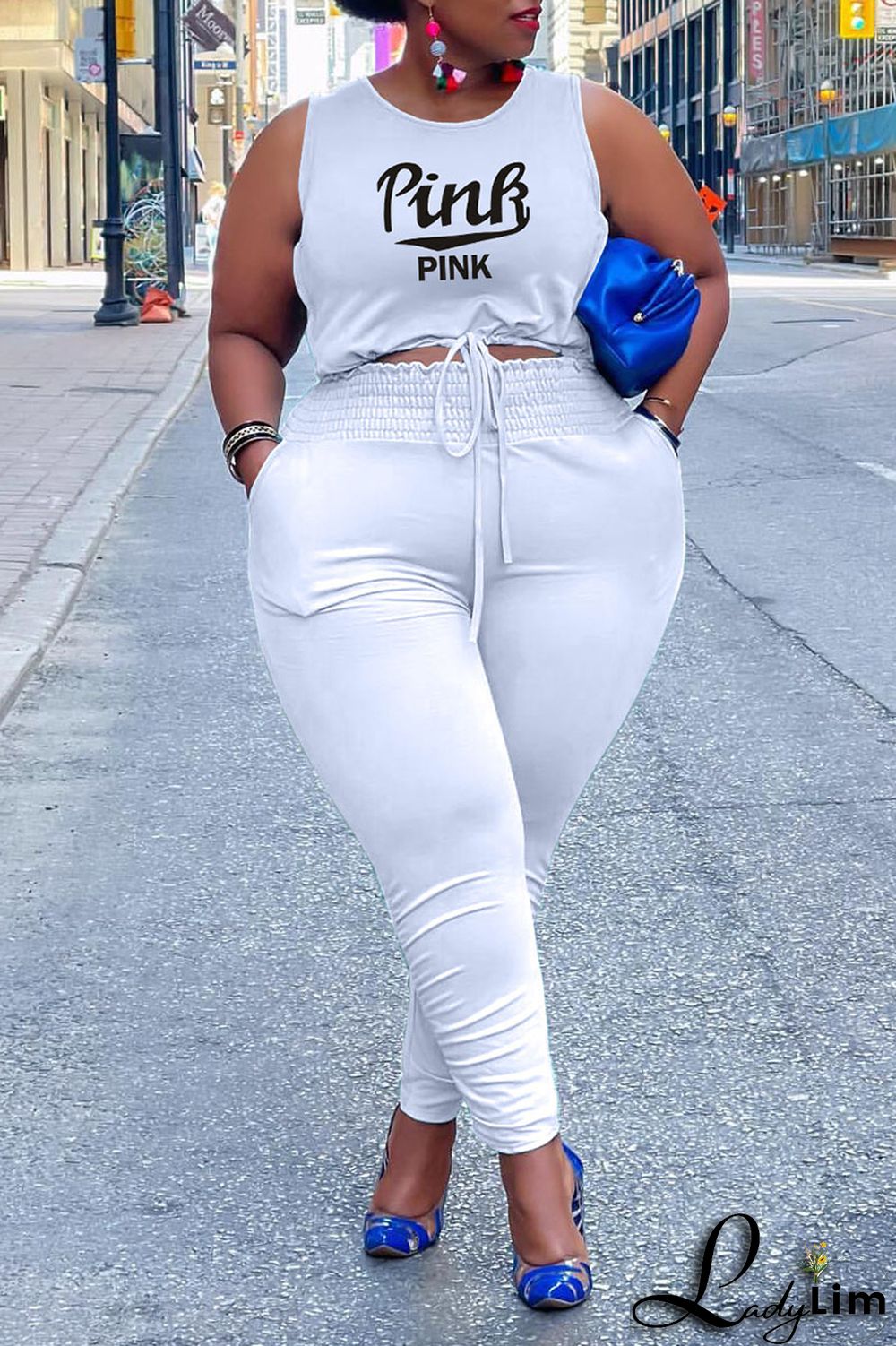 Black Casual Print Patchwork Frenulum O Neck Plus Size Two Pieces