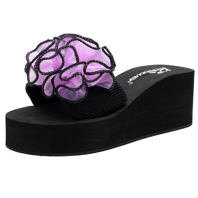 Fashion Wedges Women Flowers Summer Sandals Slipper Indoor Outdoor Flip Flops Ladies Beach Shoes Female High Heel Slippers hy454