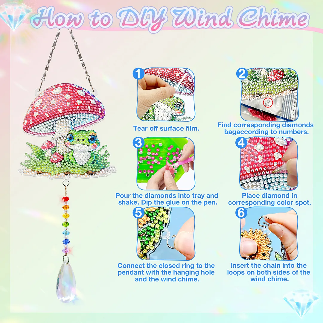 2Pcs Mushroom House DIY Double-Sided Diamond Painting Hanging Kits Diamond Painting Suncatcher Craft Kit for Home Garden Wall Decor Gift