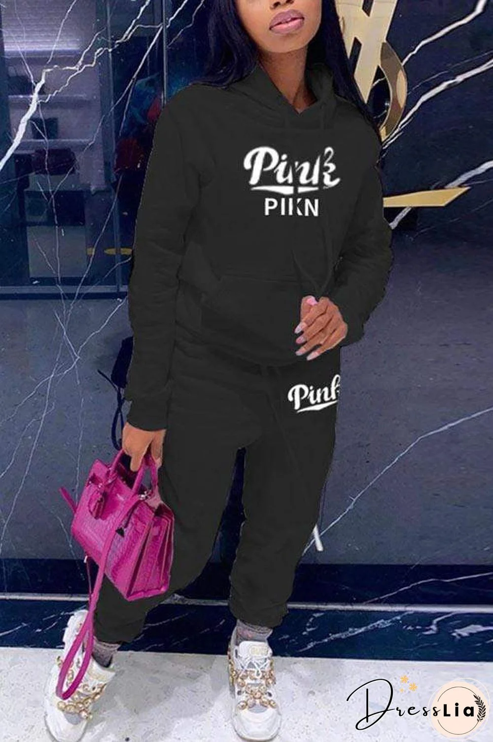 Casual Sportswear Hooded Collar Letter Print Set