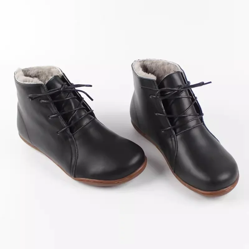 Churchf Churchf Wool Snow Boots Handmade Leather Flat Short Boots Women's Winter Plus Velvet Sheep Fur One Vintage Plus Size Women's Shoes