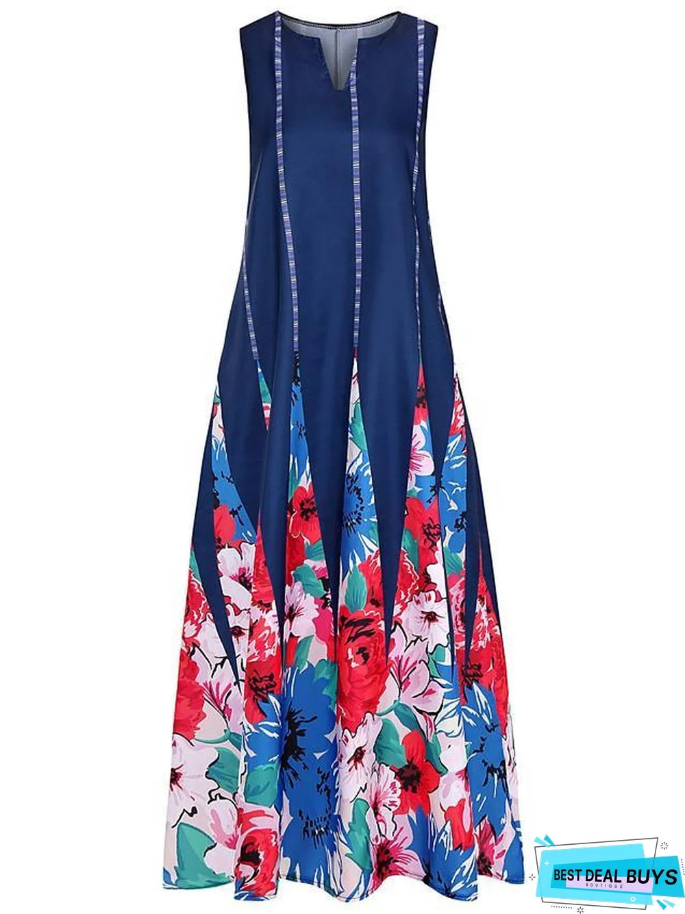 Women's Tunic Maxi Long Dress Sleeveless Tribal Print Summer Plus Size Hot Casual White Black Blue Red Green