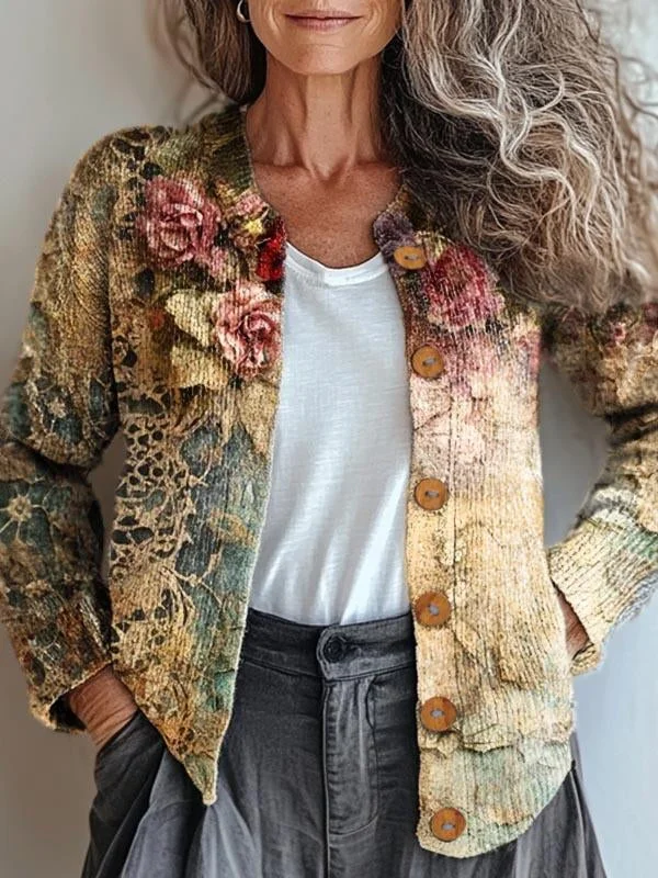 Womens Vintage Floral Pattern Sweater 1 main image 0