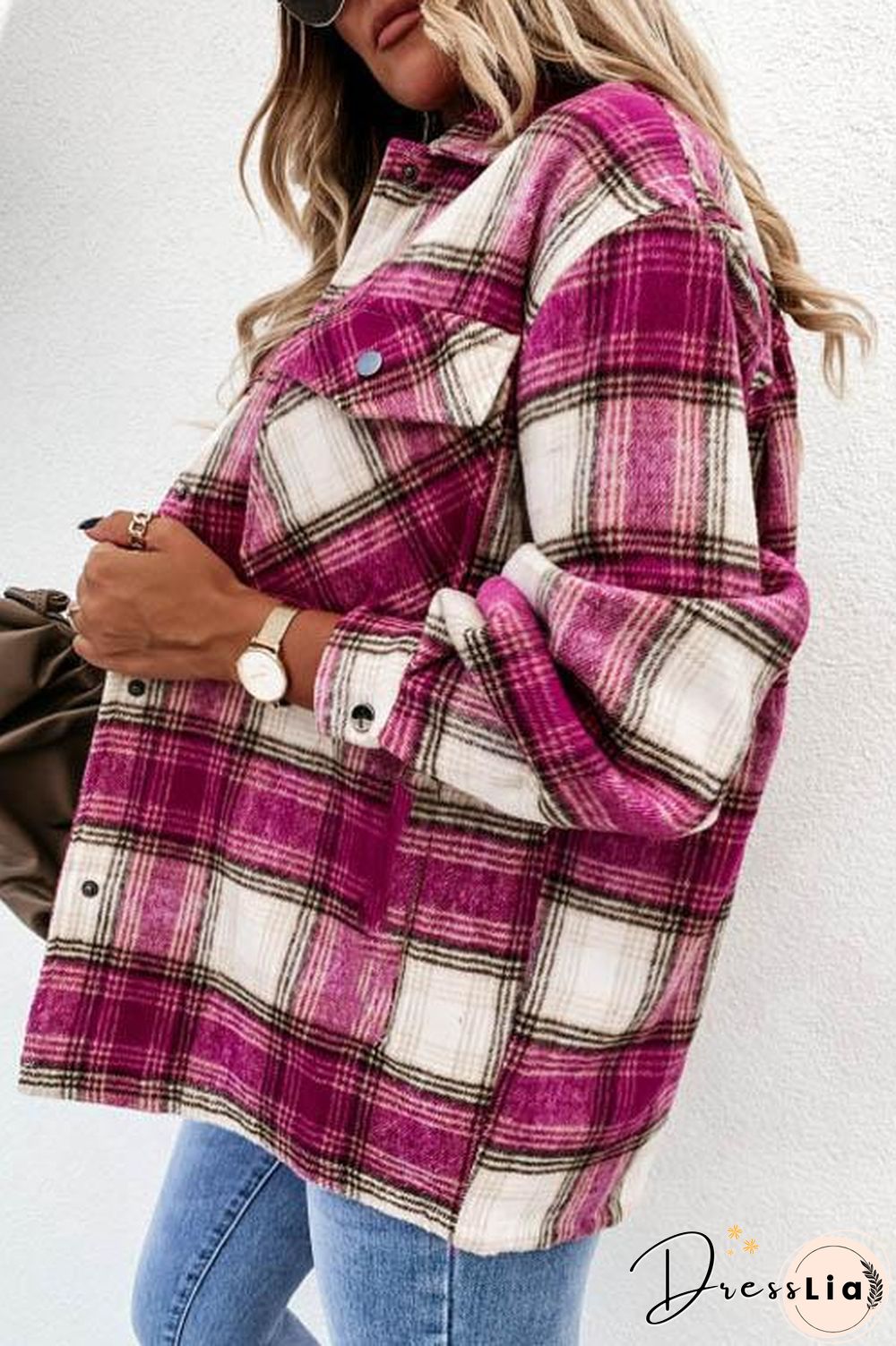 Grid Plaid Casual Button Shirt Coat