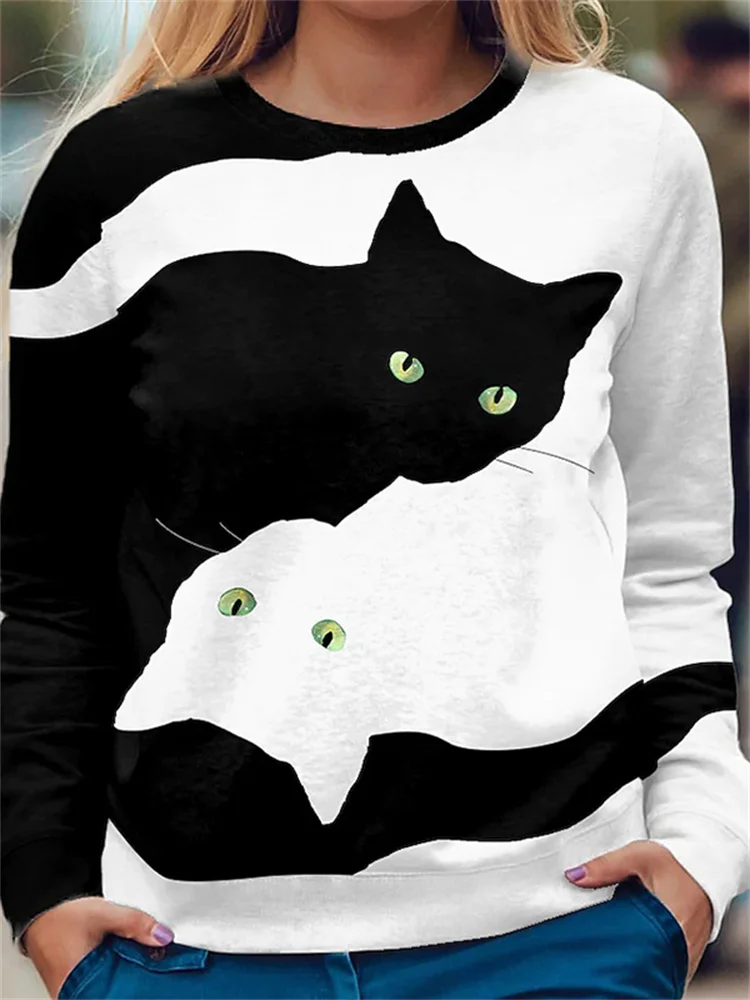Contrast Black & White Cats Art Sweatshirt