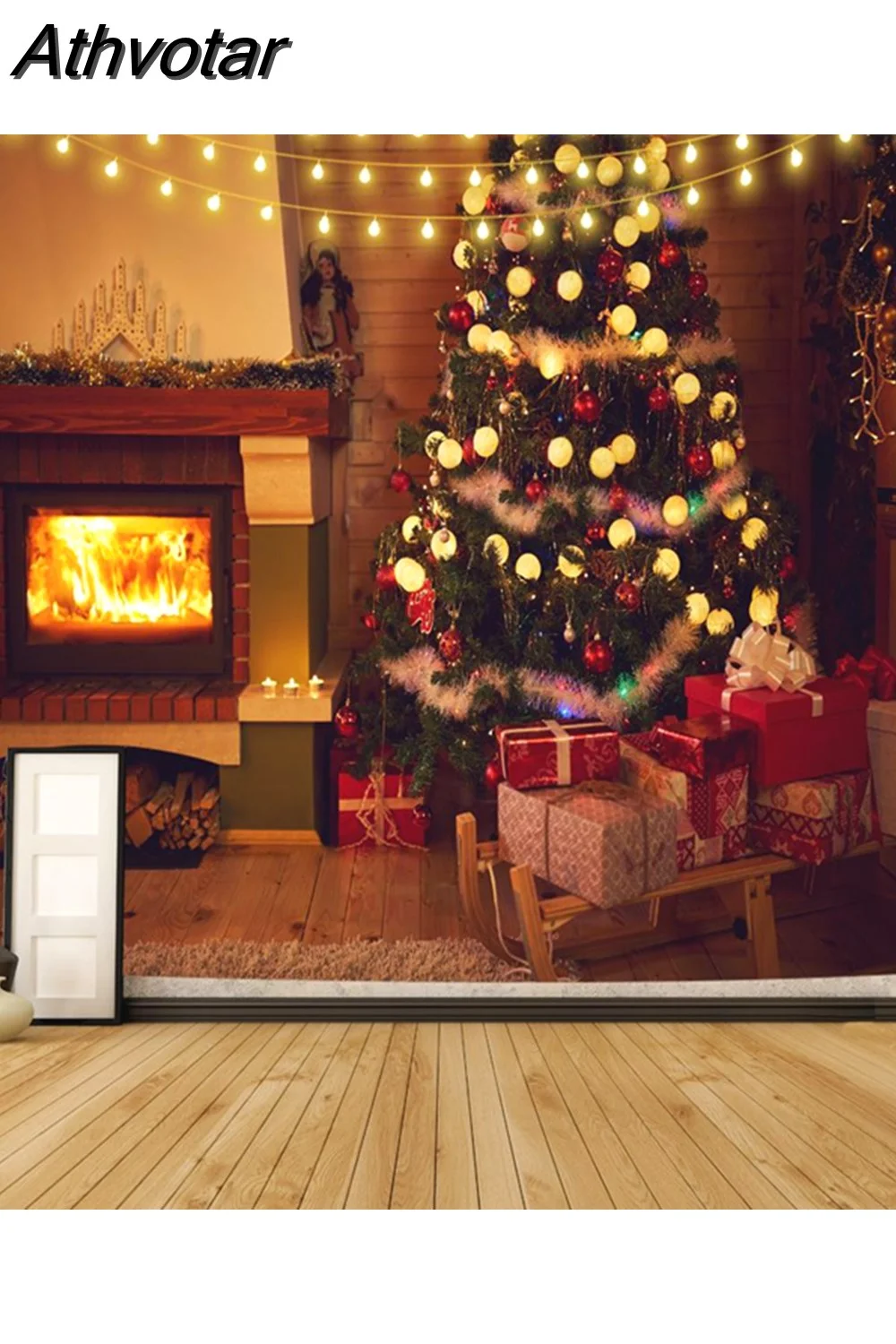 Athvotar Happy New Year Tapestry Christmas Fireplace Wall Hanging Cloth Home Background Bedroom Bedside Decorative Xmas Tree Tapiz