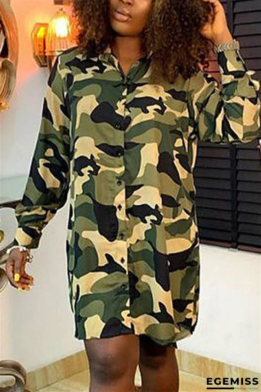 Green Street Shirt sleeves Long Sleeves Cardigan Slim Dress skirt camouflage Dresses | EGEMISS