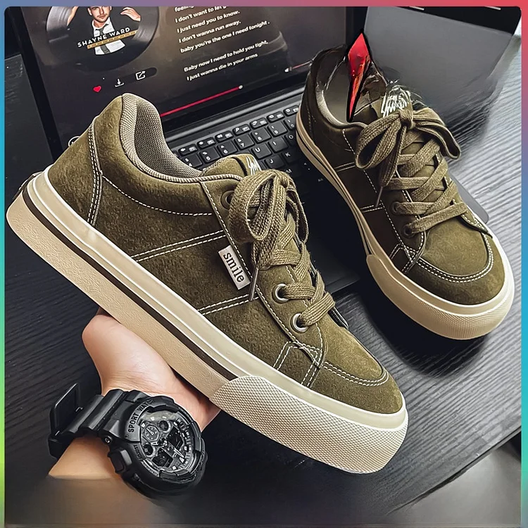 Black Canvas Men's Shoes Low Top Casual Board Shoes Trendy Versatile Student Heightening Sports Trendy Shoes Spring Summer