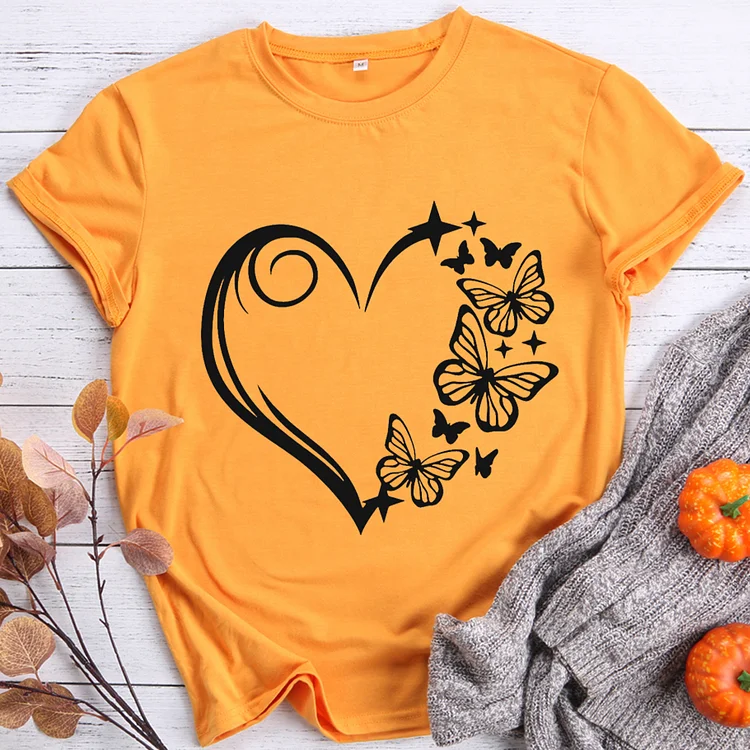 Butterflies Heart Round Neck T-shirt