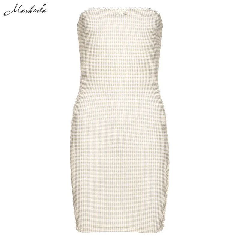 macheda woman fashion sleeveless Tube top slim fit plaid series package hip dress 2020solid simple office lady casual streetwear