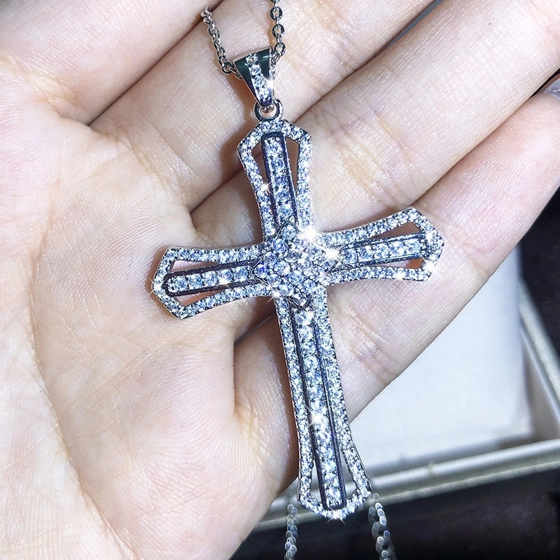 Copper Cable Chain Plating Cross Zircon Necklace