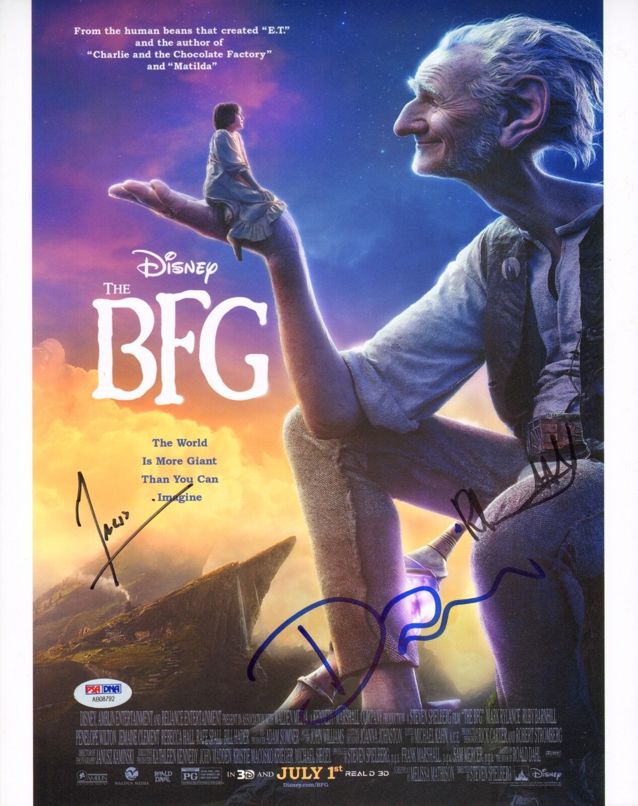 Mark Rylance Rebecca Hall & Olafsson Signed The BFG 11x14 Photo Poster painting PSA/DNA Disney