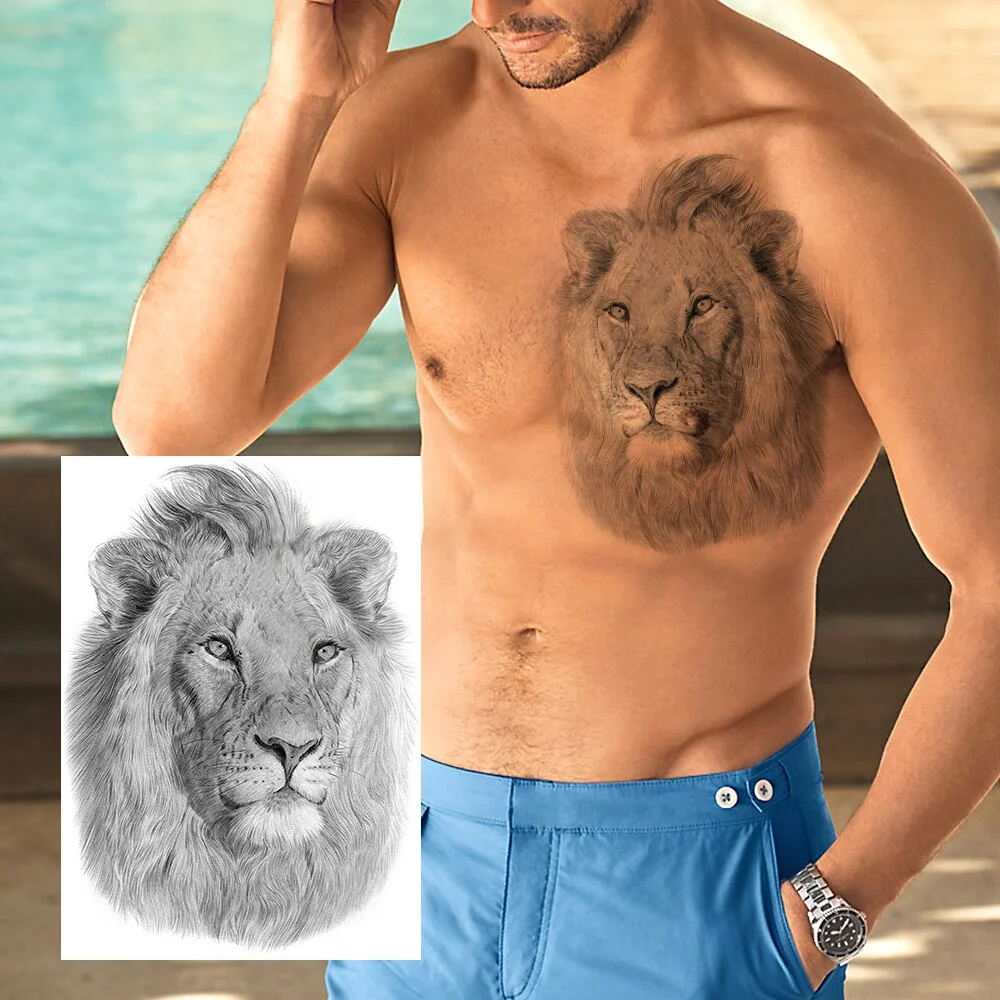 Sdrawing Military Wolf Temporary Tattoos Sleeve For Men Adult Fake 3D Lion Skull Tatoos Sticker Full Arm Warriors Tattoos For Show