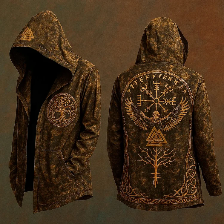 Men's Viking Nordic Compass Vintage Hooded Jacket