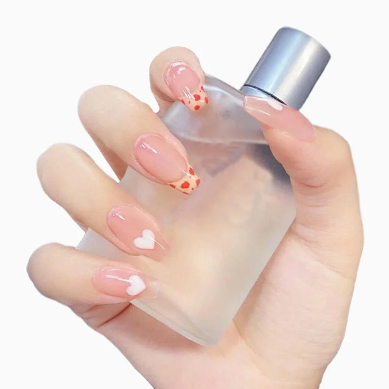 24pcs Small Floral Printed False Nails Patch Glue Type Short Paragraph Fashion Manicure Natural Artificial Ballerina Fake Nails-Nail Inspo