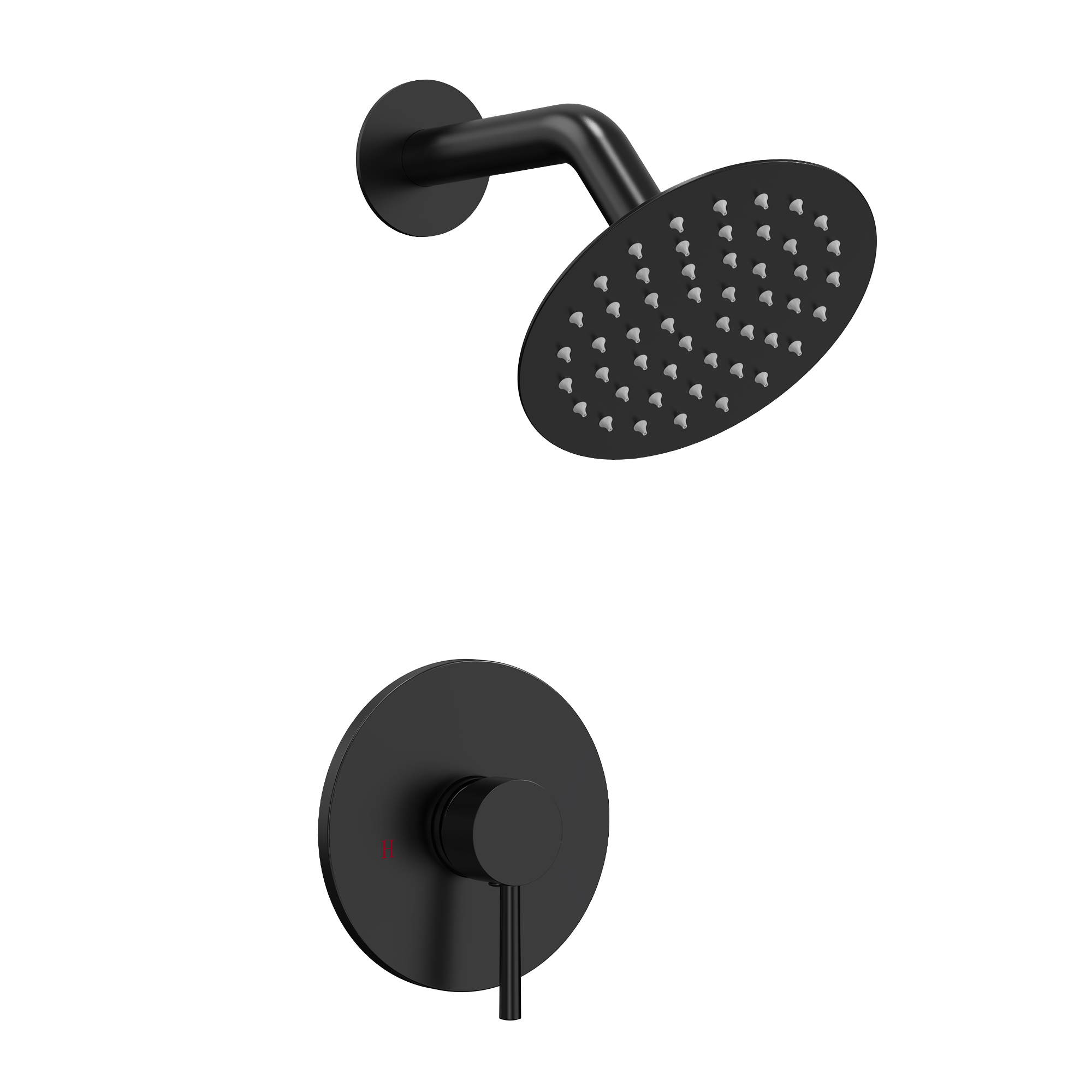 Round 1-Spray 6 in. Wall Mount Fixed Shower Head with High Pressure in Matte Black Valve Included