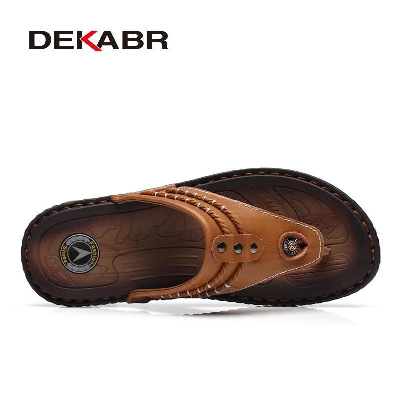 DEKABR Cow Leather Men Beach Slippers Fashion Flip Flops With Soft Sole Trendy Breathable Easy To Match Men Summer Shoes Men