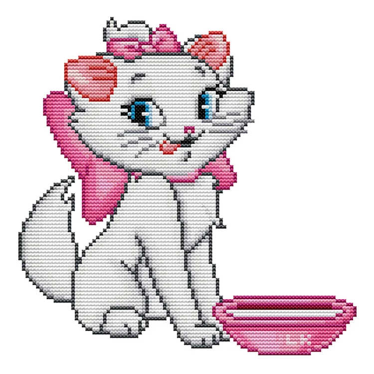 Pink Cat 14CT Printed Cross Stitch Kits (22*22CM) fgoby