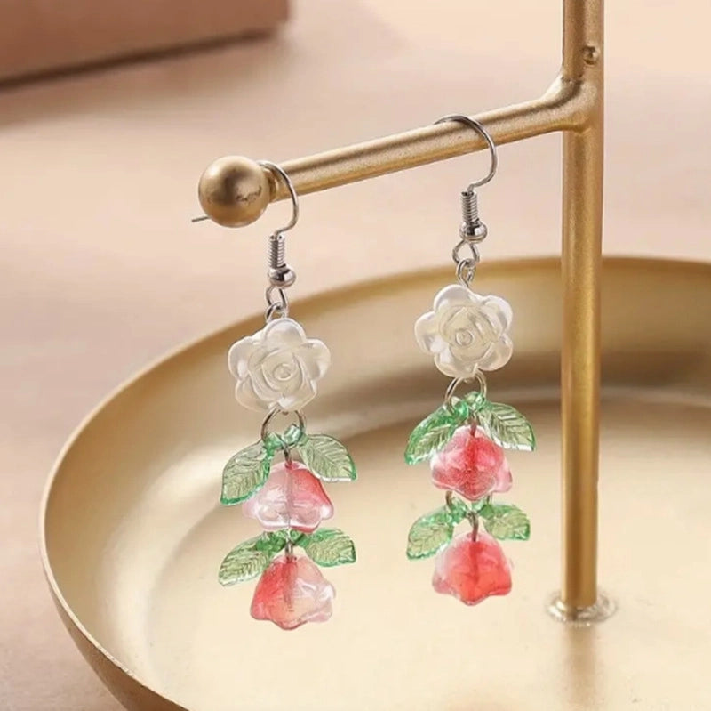 Popular Flower Earrings Chinese Advanced Color Creative Ear Hook Fresh Sweet Vitality Plant Pendant Jewelry
