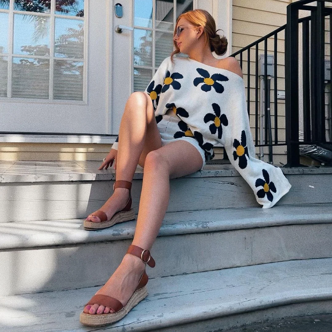 Uveng 2025 New Explosion Women's Fashion And Casual Colored Flower Weaving Set