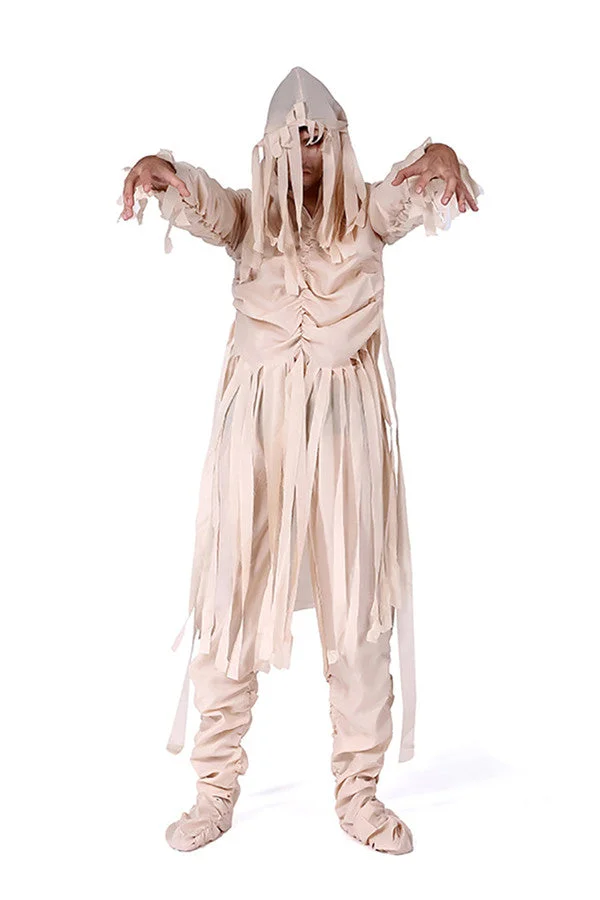 Funny Festival Cosplay Mummy Mens Scary Halloween Costume Beige White-elleschic