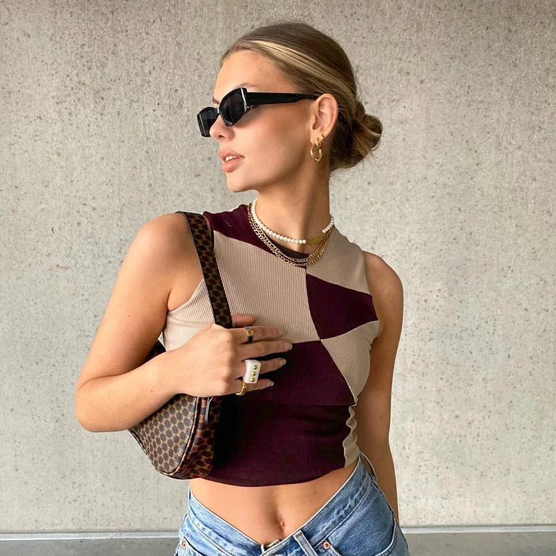 Billlnai 2023 Graduation party  Top Women Knitted top Casual Tank Top 2023 Summer New Fashion Contrast Color Stitching Sleeveless Vest Sports Bras Woman Clothes
