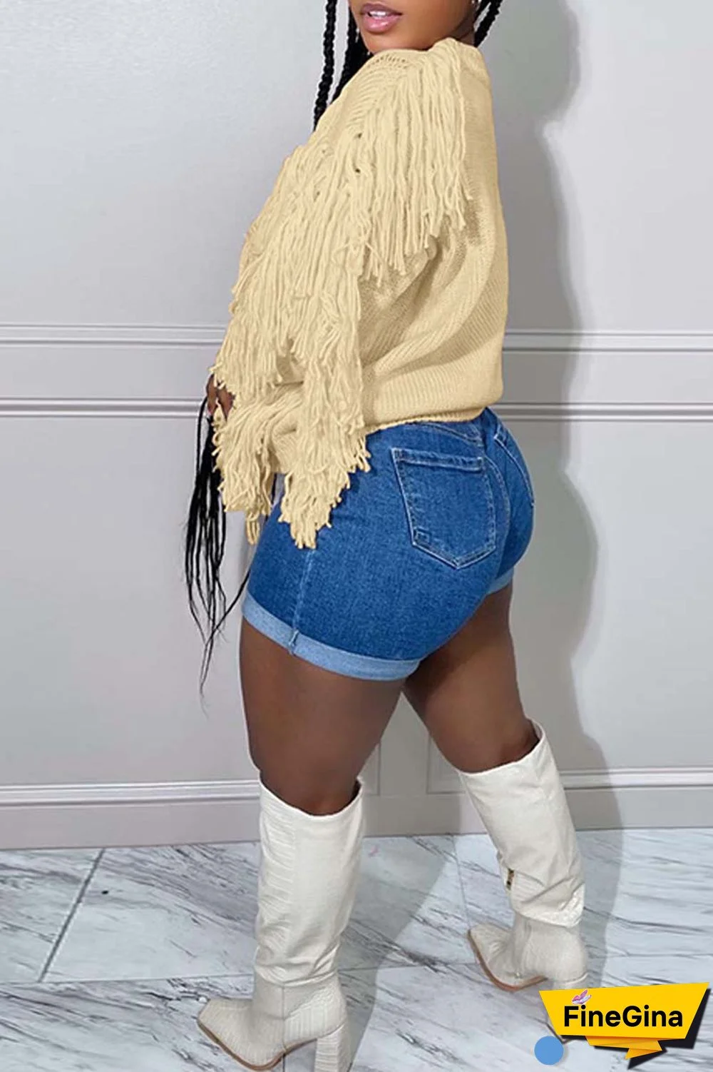 Pink Casual Solid Tassel O Neck Tops