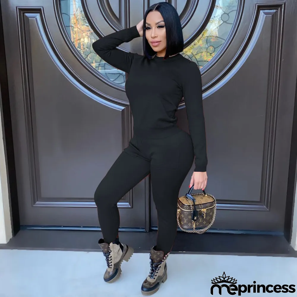 Women's Fall Winter Fashion Casual Sport Pocket Two-Piece Pants Set