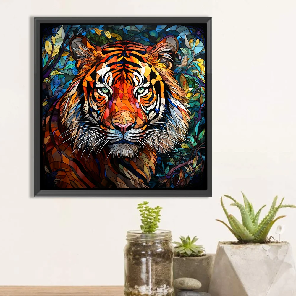 Diamond Painting - Full Round Drill - Stained Glass Tiger(Canvas|40*40cm)