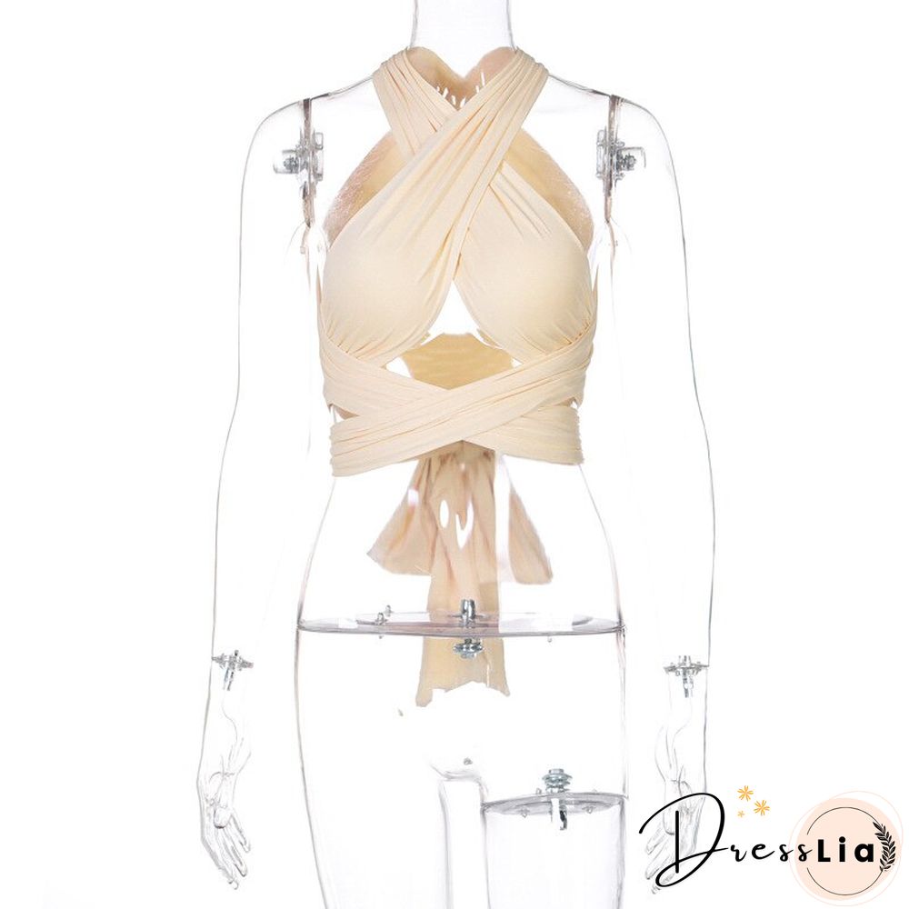 Neck Tube Top Vest Female Tide Ropa De Mujer Y2k T Shirt Harajuku Fashion Sexy Hollow Out Bandage Crop Tops Women