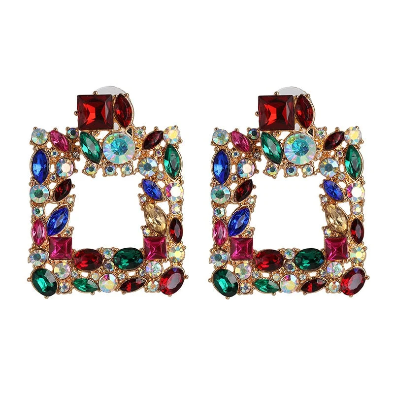 Dvacaman New Designs Crystal Square Drop Earrings for Women 2019 Fashion Rhinestone Statement Earrings Dangle Wedding Jewelry