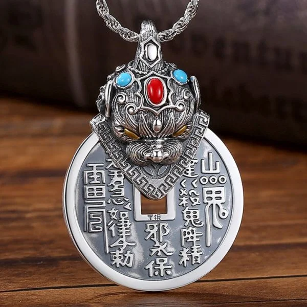 Sterling Silver Lucky Pixiu Mountain Ghost Spend Money Necklace