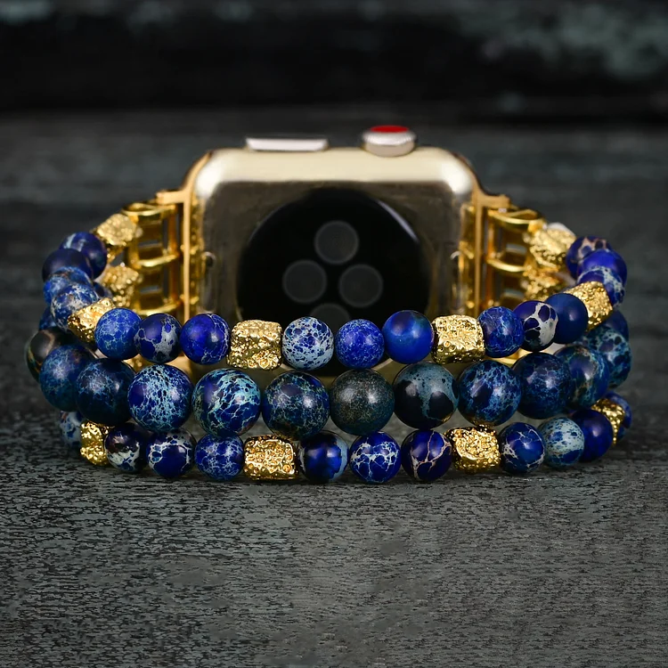 Olivenorma Blue Emperor Stone Beaded Elastic Cord Apple Watch Strap