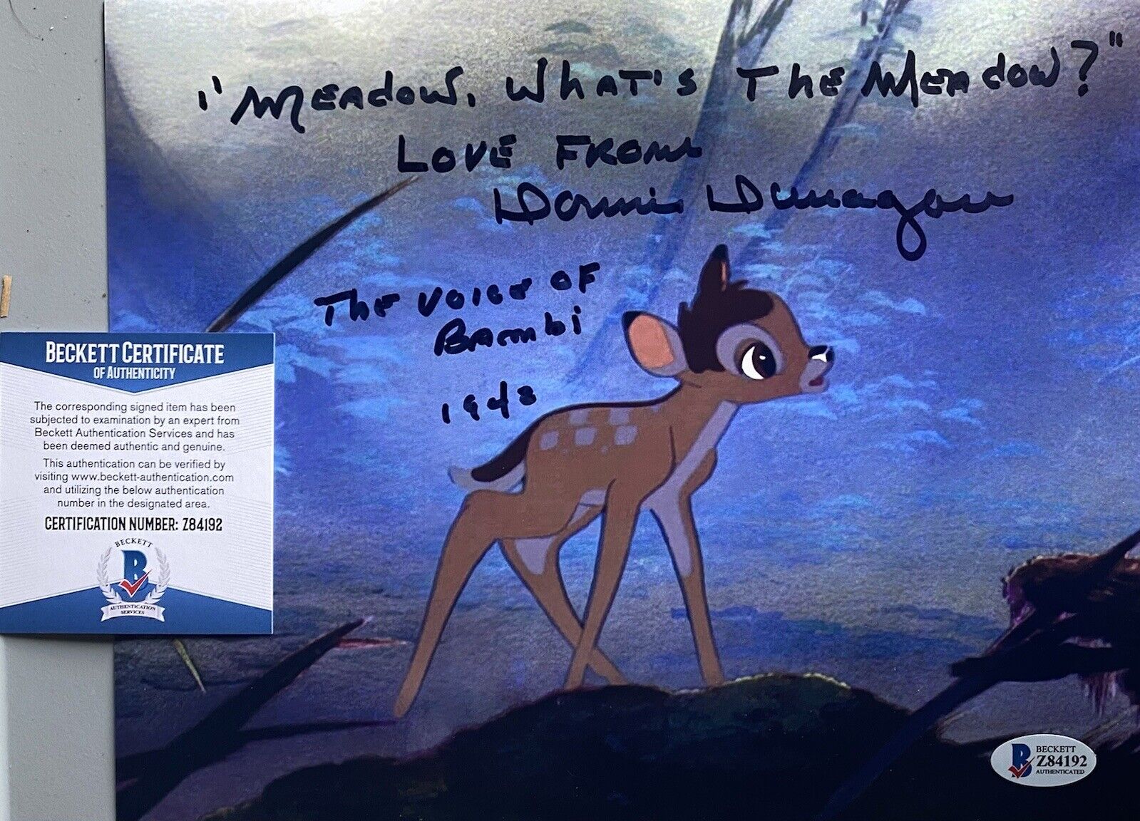 Bambi , Donnie Dunagan Signed Autographed 8x10 Photo Poster painting Beckett Authenticated