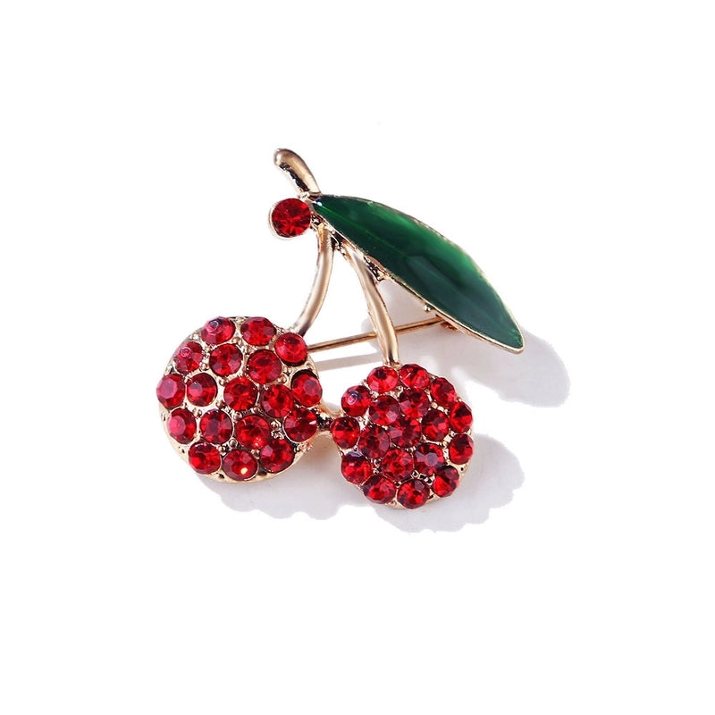 Cute Pin Cherry Alloy Enamel Inlay Rhinestones Women’s Brooches