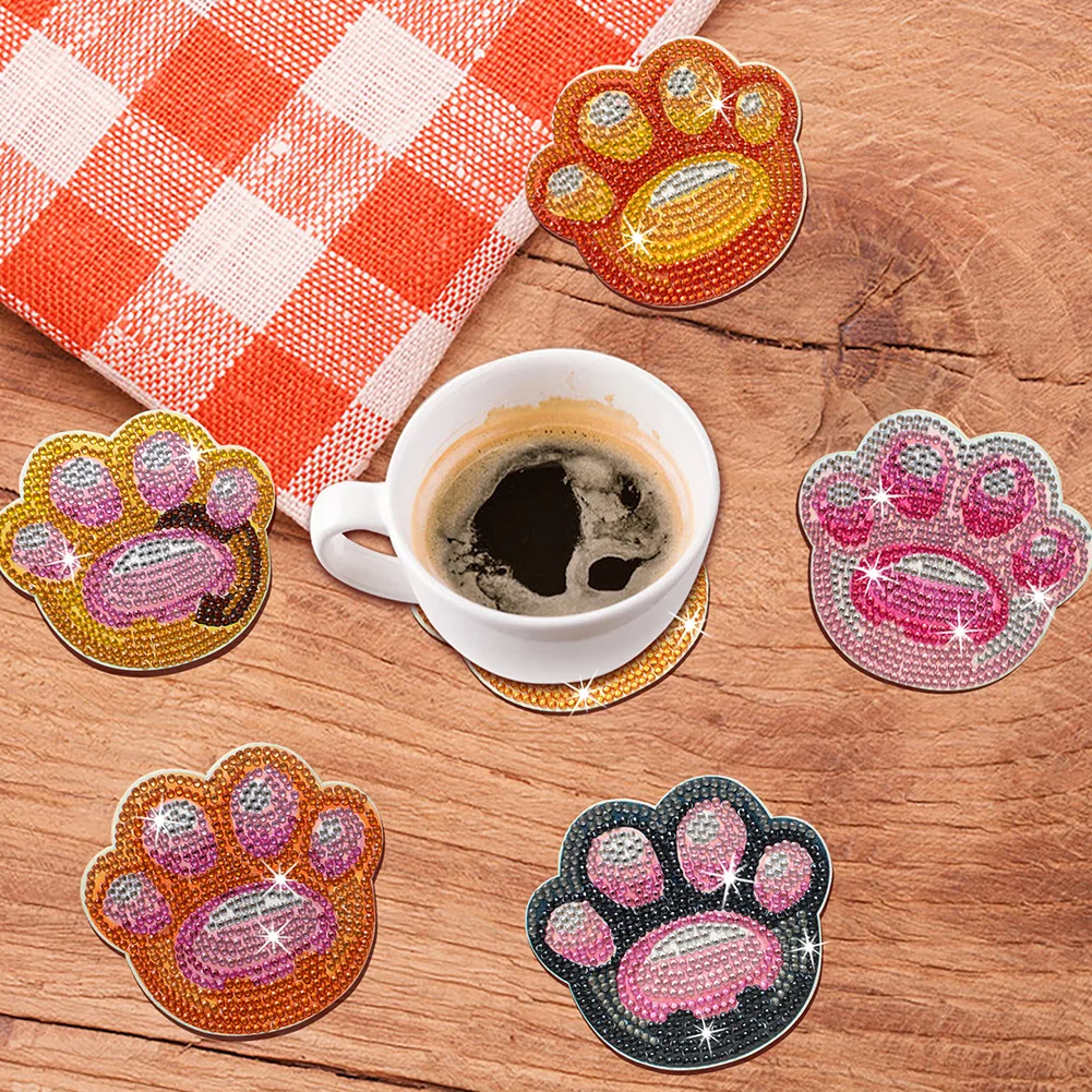 6pcs Dog Paw DIY Crystal Drink Coasters Ornament Cup Coasters for Adults Kids