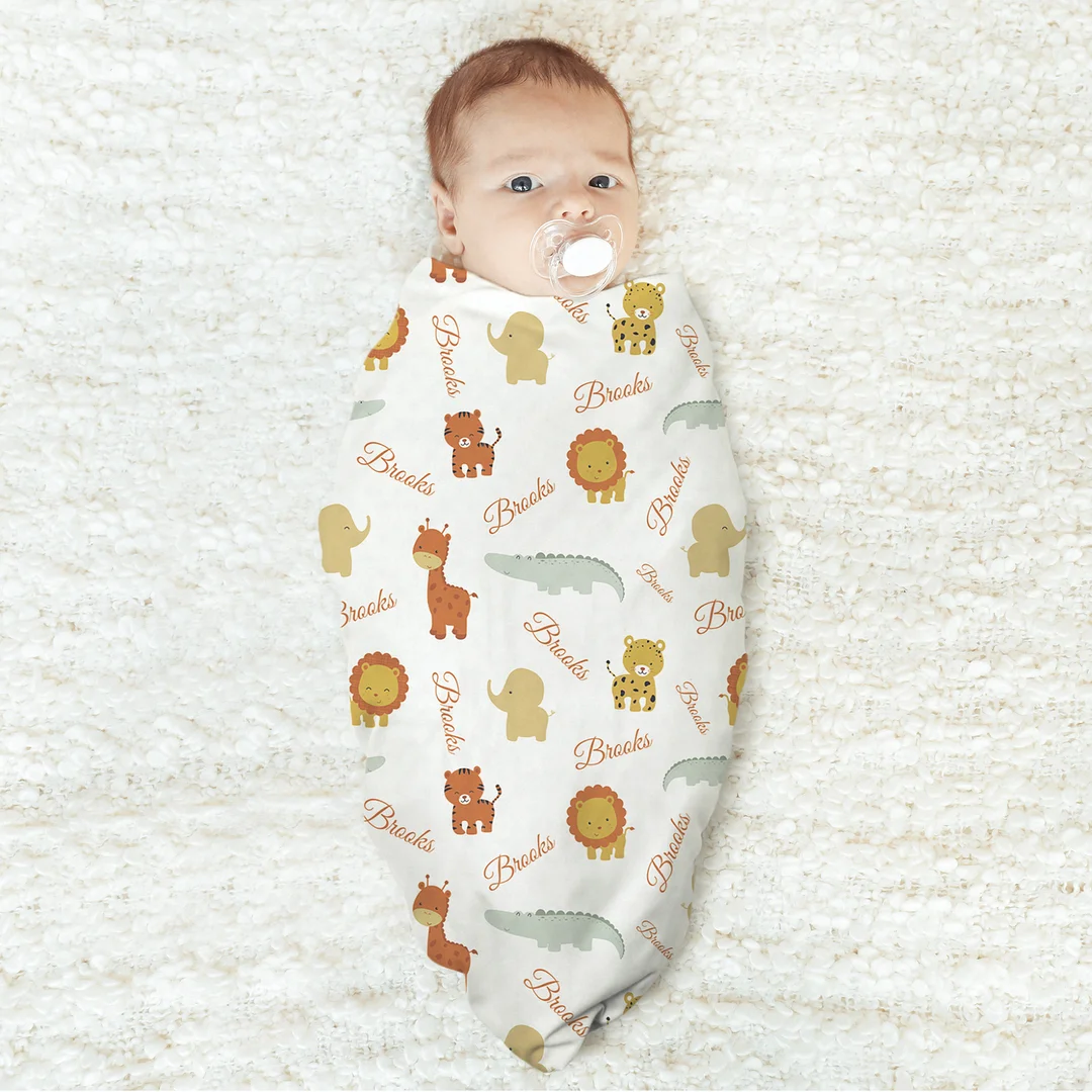Lion & Elephant Personalized Baby Boy Name Blanket 