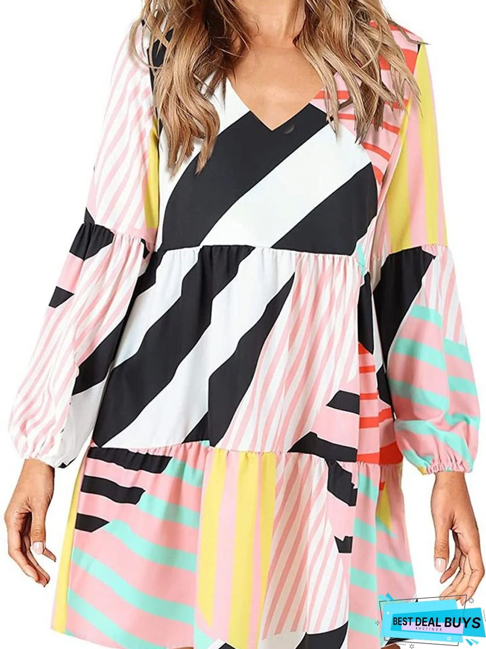 Women's Waist Elegant Casual Loose V-Neck Dress