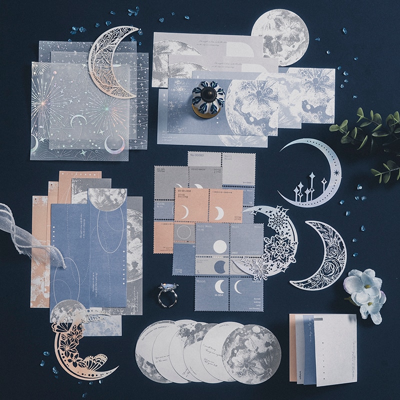 Journalsay 63매 혼합 소재 미학 달의 위상 소재 종이 패키지 DIY 저널 스크랩북 메모 패드