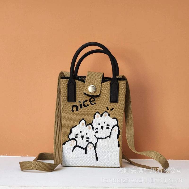 Women’s Polyester Cartoon Cute Square Hidden Buckle Shoulder Bag Handbag Crossbody Bag