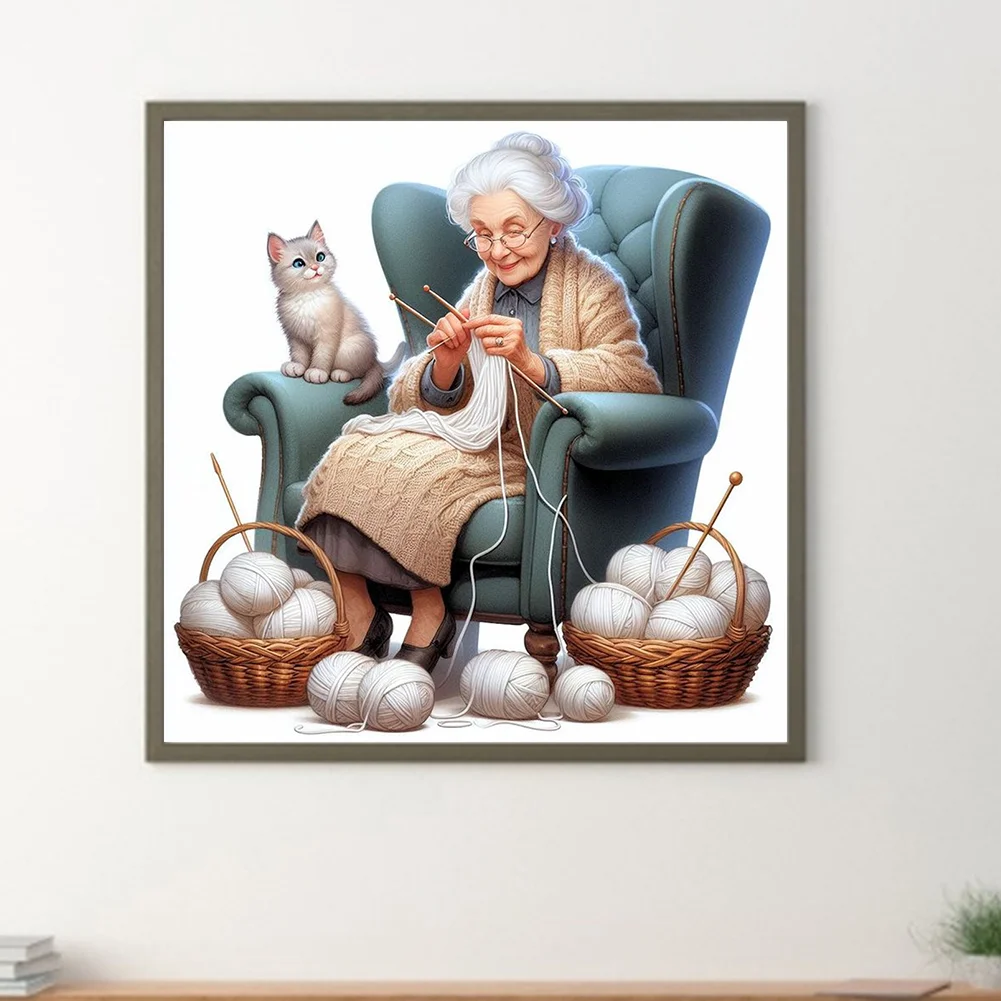 Diamond Painting - Full Round Drill - Knitting Grandma(Canvas|40*40cm)