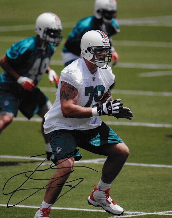 *JAKE LONG*SIGNED*AUTOGRAPHED*ROOKIE*Photo Poster painting*MIAMI*DOLPHINS*NFL*FOOTBALL*COA*8x10