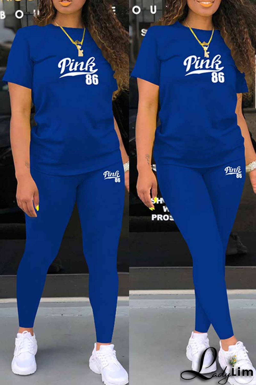 Grey Casual Print Letter O Neck Short Sleeve Two Pieces