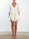 Pompom Triming Empire Half Sleeves Mini Dresses