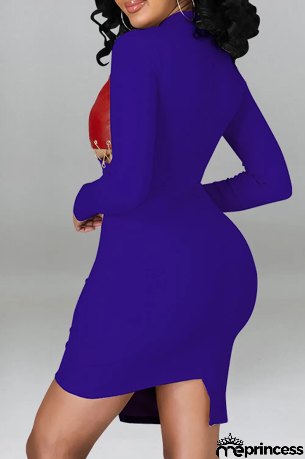 Red Fashion Sexy Patchwork Hollowed Out Asymmetrical O Neck Long Sleeve Dresses