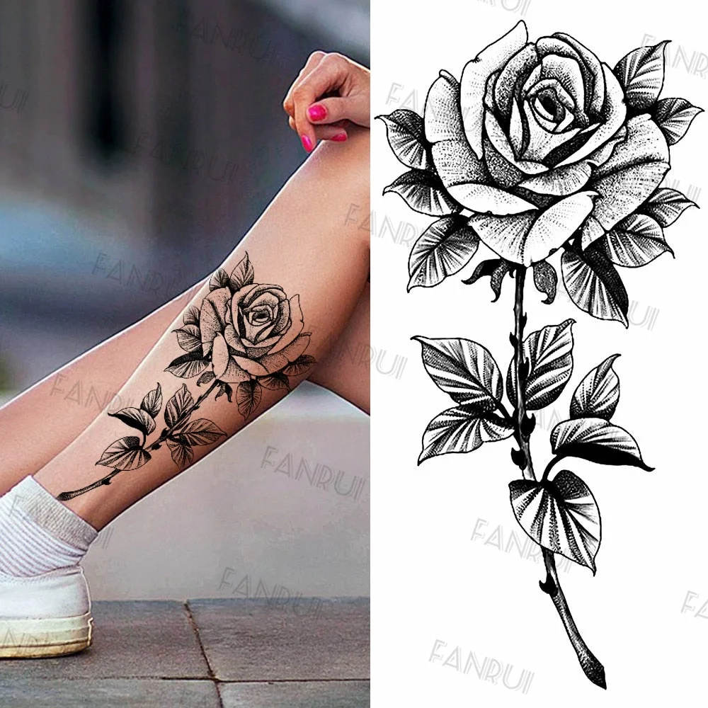Black Gun Tattoos Sticker For Men Women Arm Art Temporary Tattoos Realistic Fake Flower Lion Tiger Tatoos Decal Cool Warrior DIY