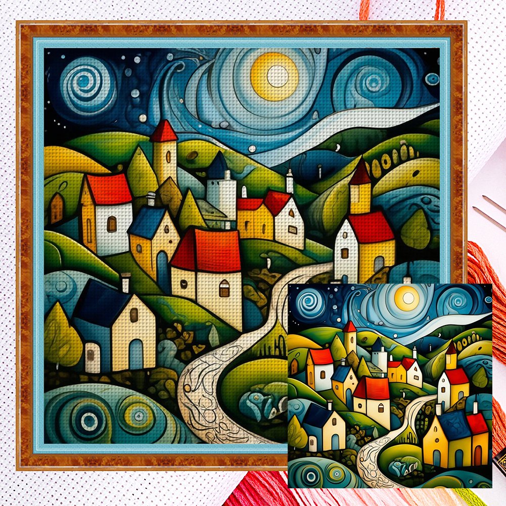Colorful Houses Full 14CT Counted Canvas(40*40cm) Cross Stitch